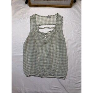 Love Rocks size large Light Sage Gingham Sleeveless Women's Top